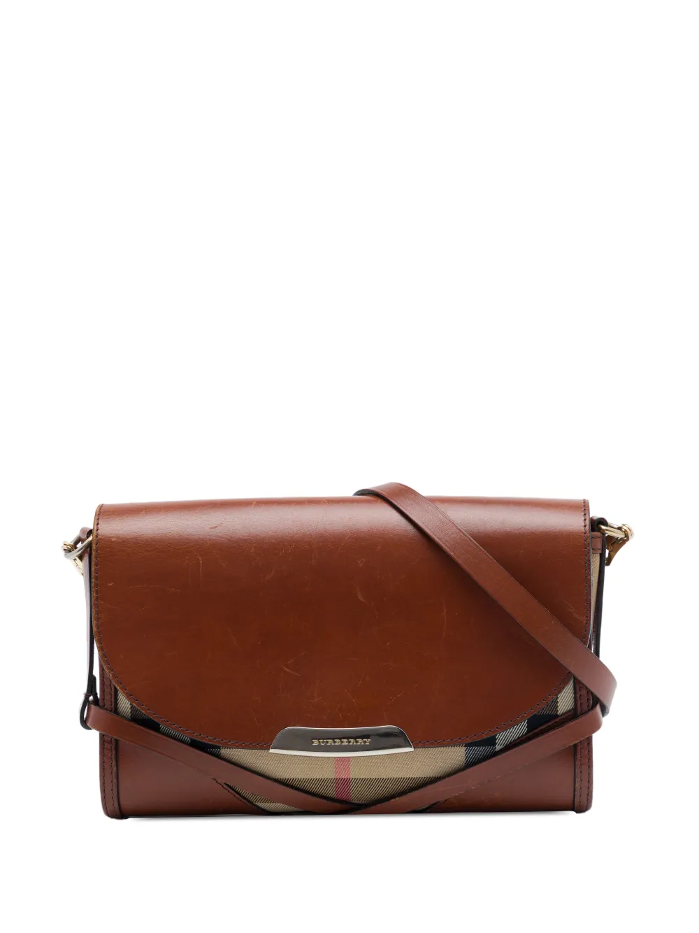 Burberry Pre-Owned 2000-2017 Leather and House Check Canvas Bridle Abbott crossbody bag - Braun