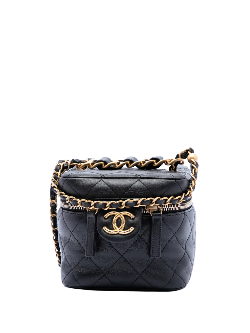 CHANEL Pre-Owned 2021-2026 Small Quilted Calfskin Chain Bar Vanity Case with Chain satchel - Nero