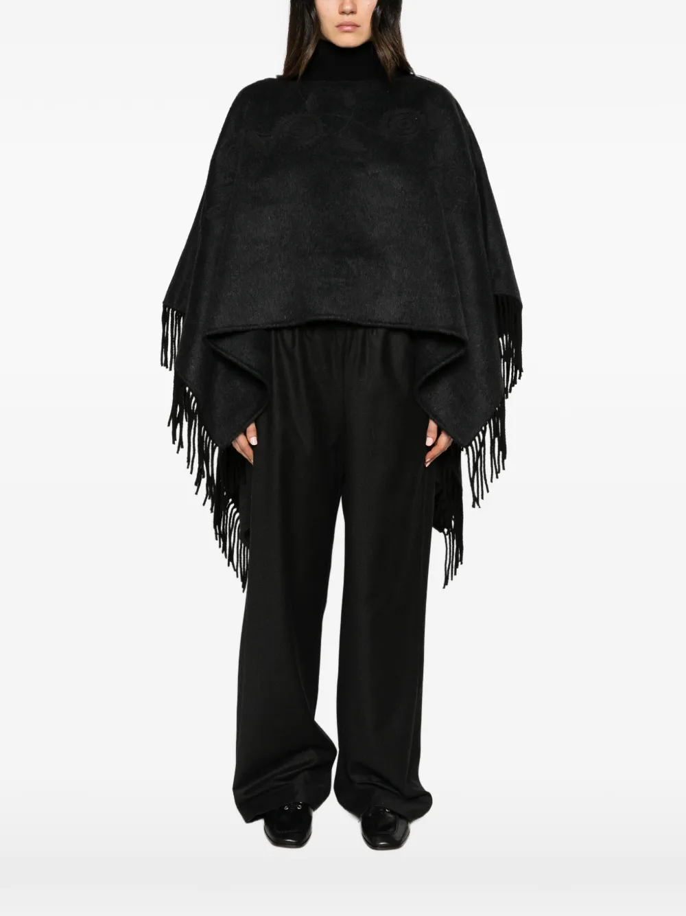 Antik Batik Willow embroidered fringe-trim poncho Zwart