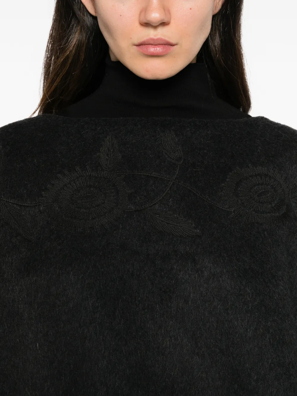 Antik Batik Willow embroidered fringe-trim poncho Zwart