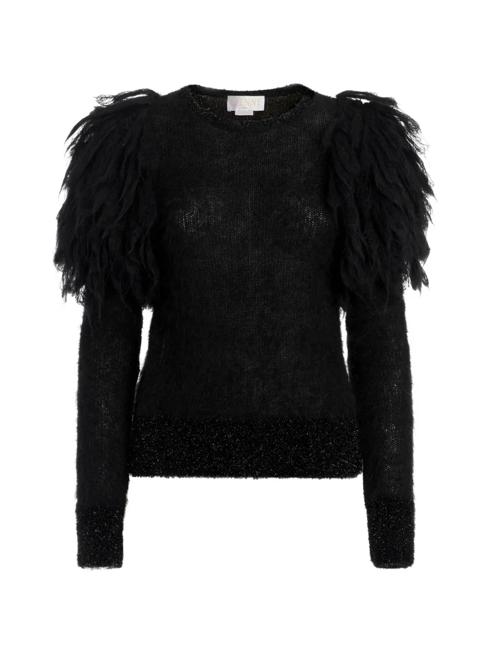 Genny Feather-embellished Metallic-trim Sweater In Black