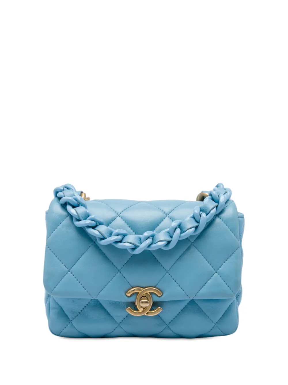 CHANEL Pre-Owned 2021-2026 Mini Quilted Lambskin Lacquered Chain Flap crossbody bag - Blu