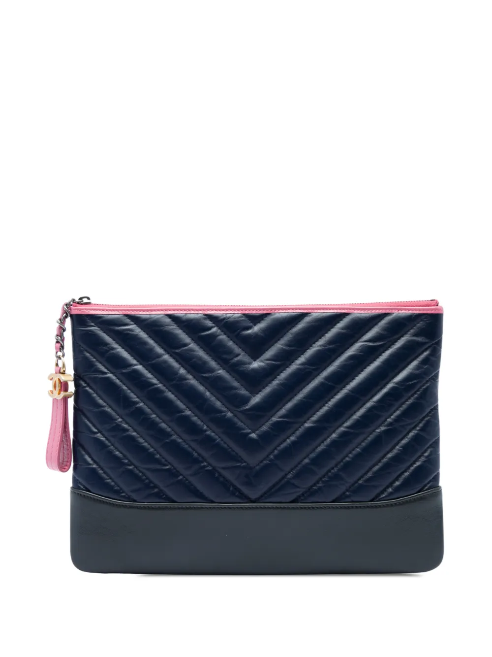 CHANEL Pre-Owned 2018-2019 Medium Chevron Aged Calfskin Gabrielle Cosmetic clutch bag - Blu