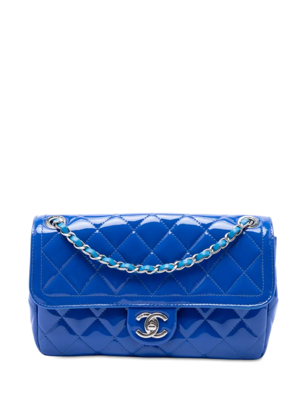 CHANEL Pre-Owned 2014-2015 Medium Quilted Patent Coco Shine Flap shoulder bag - Blue