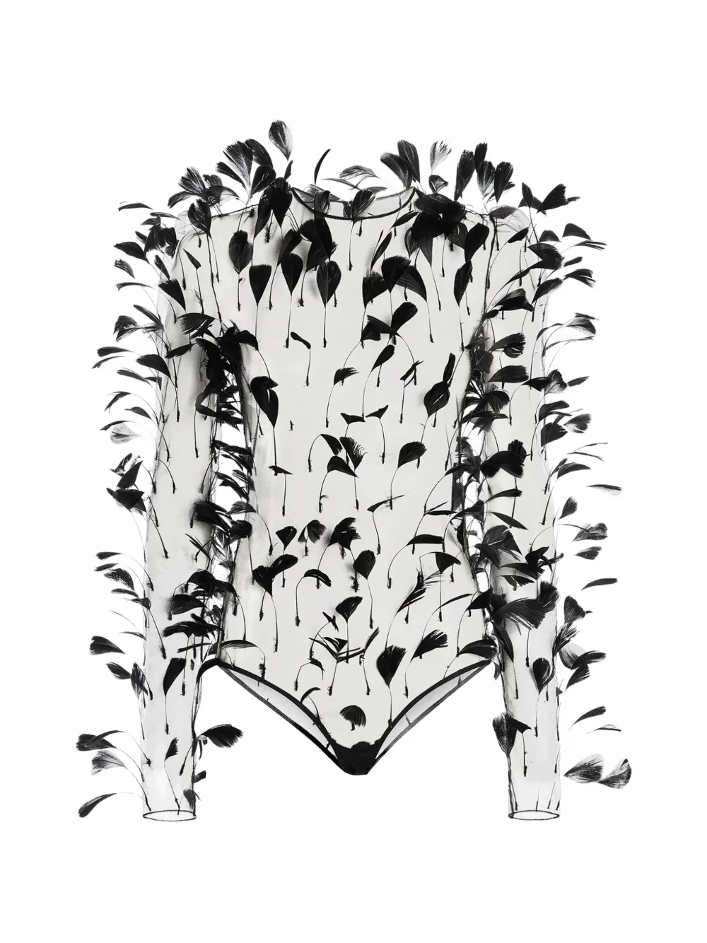Genny body transparent orné de plumes - Blanc