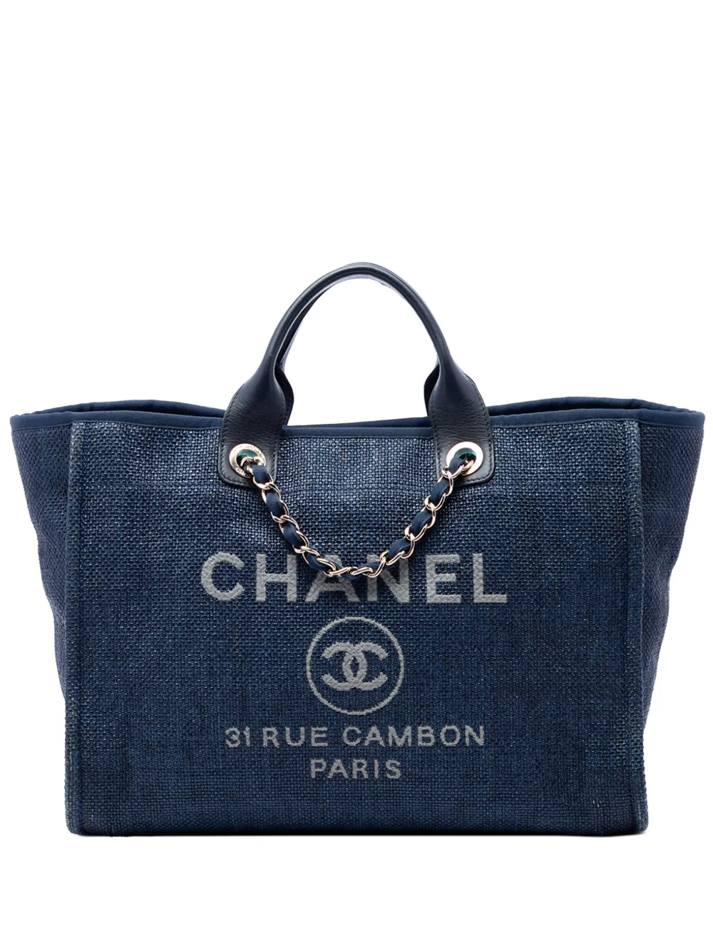 CHANEL Pre-Owned 2018-2019 Medium Canvas Deauville Tote satchel - Blu