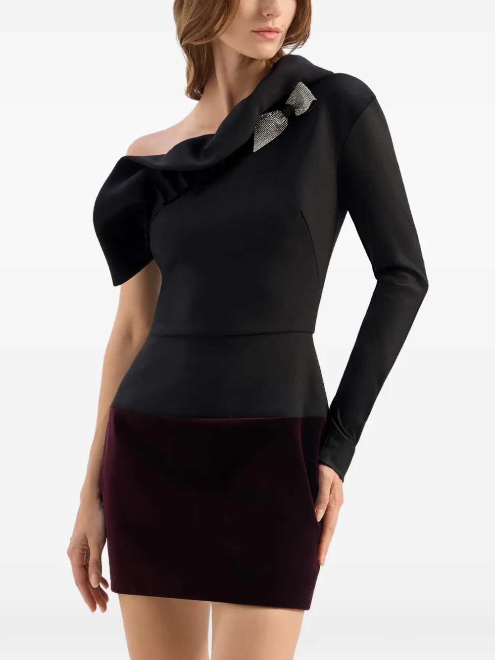 Genny Asymmetrische mini-jurk met strikdetail Zwart