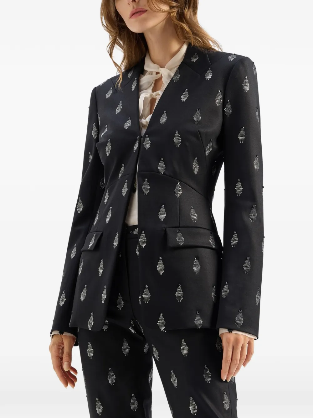 Genny Verfraaid jack met gekerfde revers Zwart