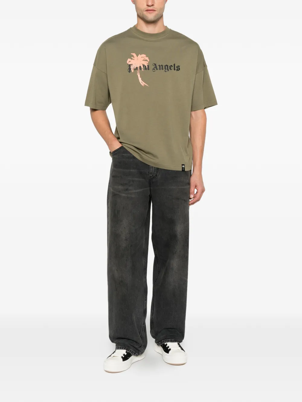 Palm Angels logo-print palm tree T-shirt Groen