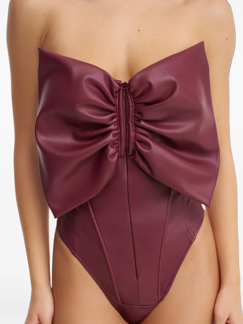 Lika bow-detail corset bodysuit Rood