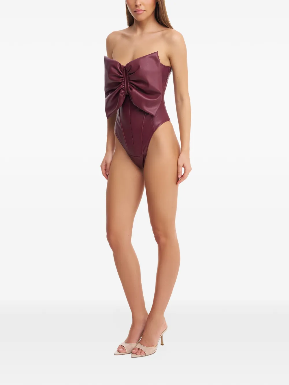 Lika bow-detail corset bodysuit Rood