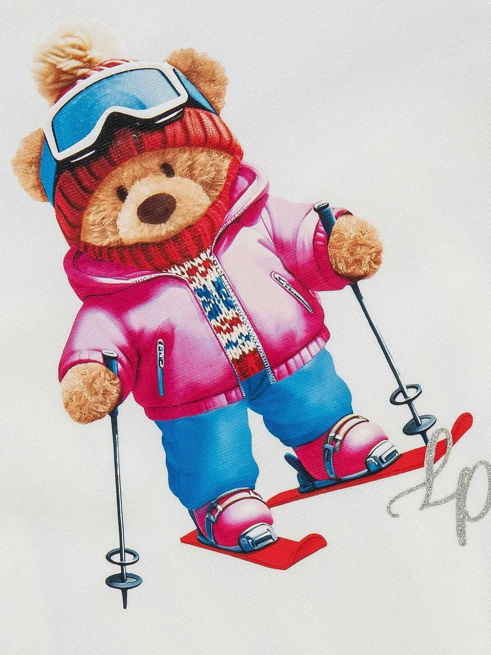 Lapin House Jurk met plooien en teddybeer-print Wit