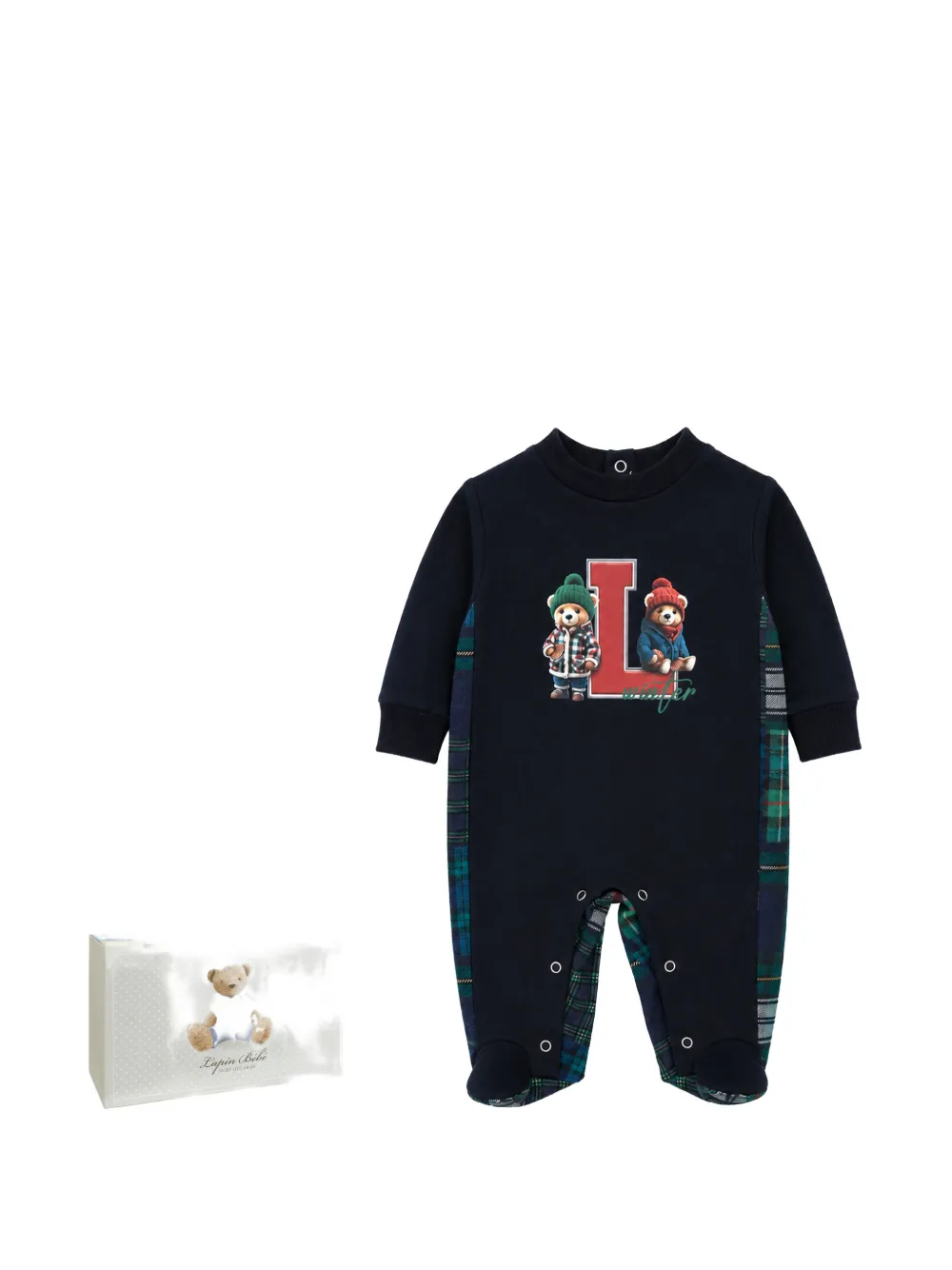 Lapin House Geruite pyjama met beer-print Blauw