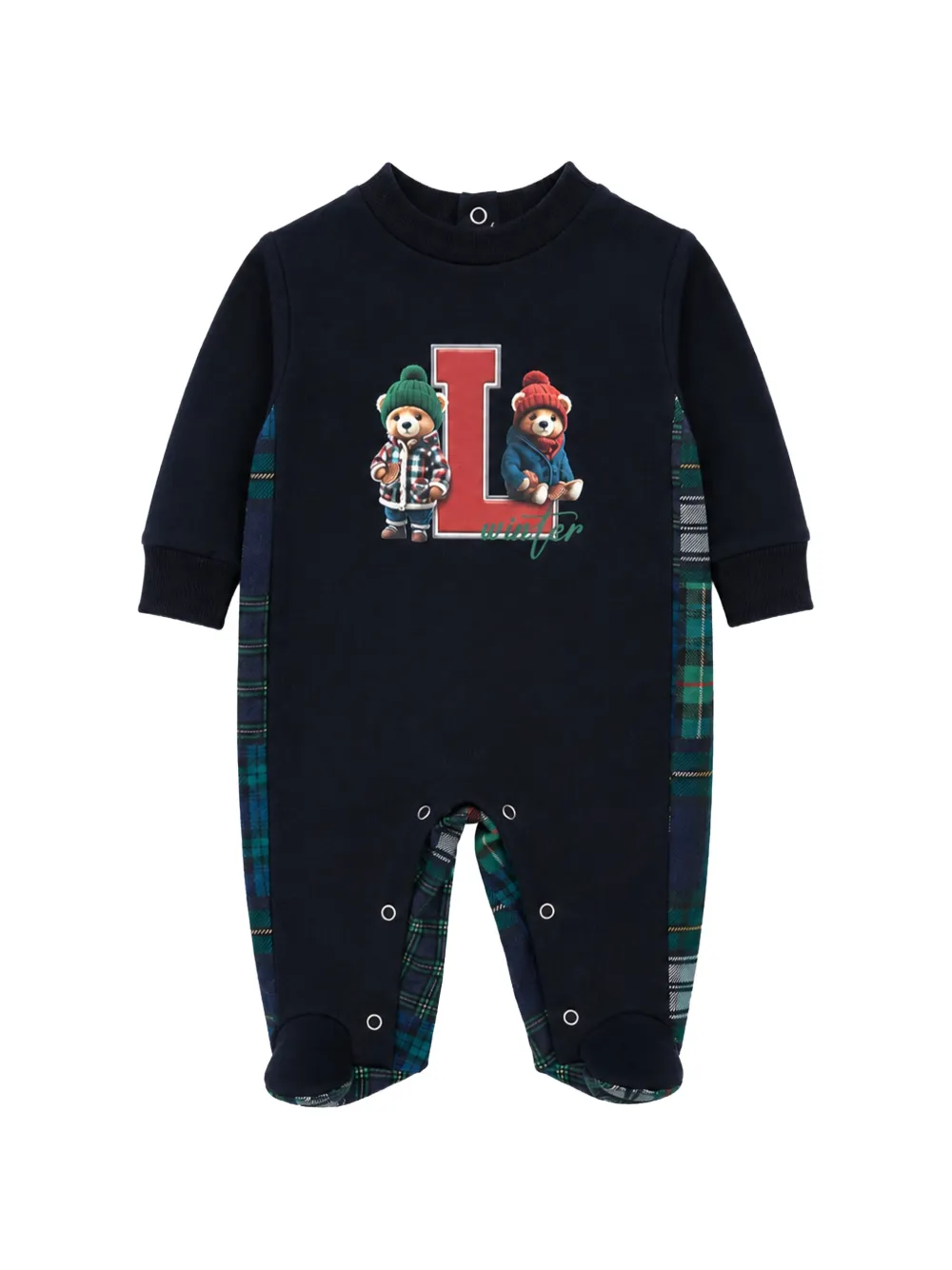 Lapin House pyjama à carreaux et imprimé ours - Bleu Lapin House pyjama à carreaux et imprimé ours - Bleu