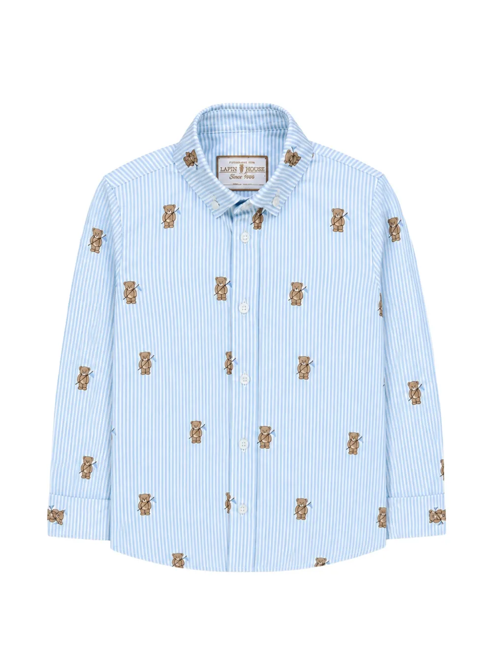 Lapin House teddy bear-print striped shirt Blauw
