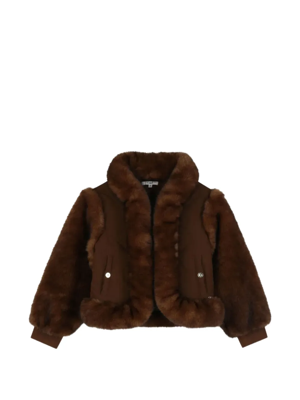 Chloé Kids faux-fur trim quilted jacket - Marron