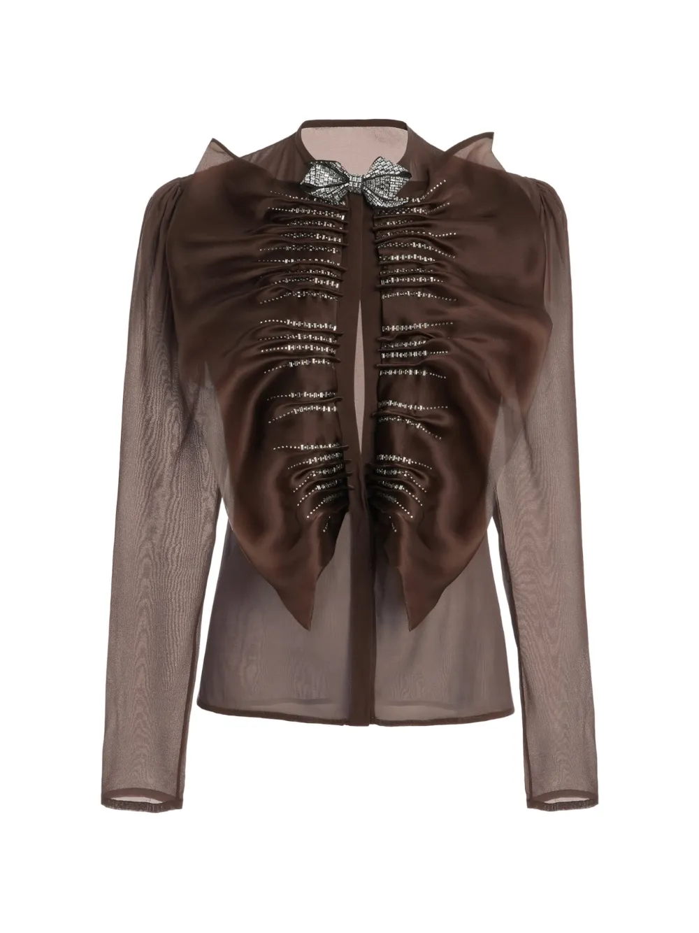 Genny Verfraaide blouse met ruches Bruin