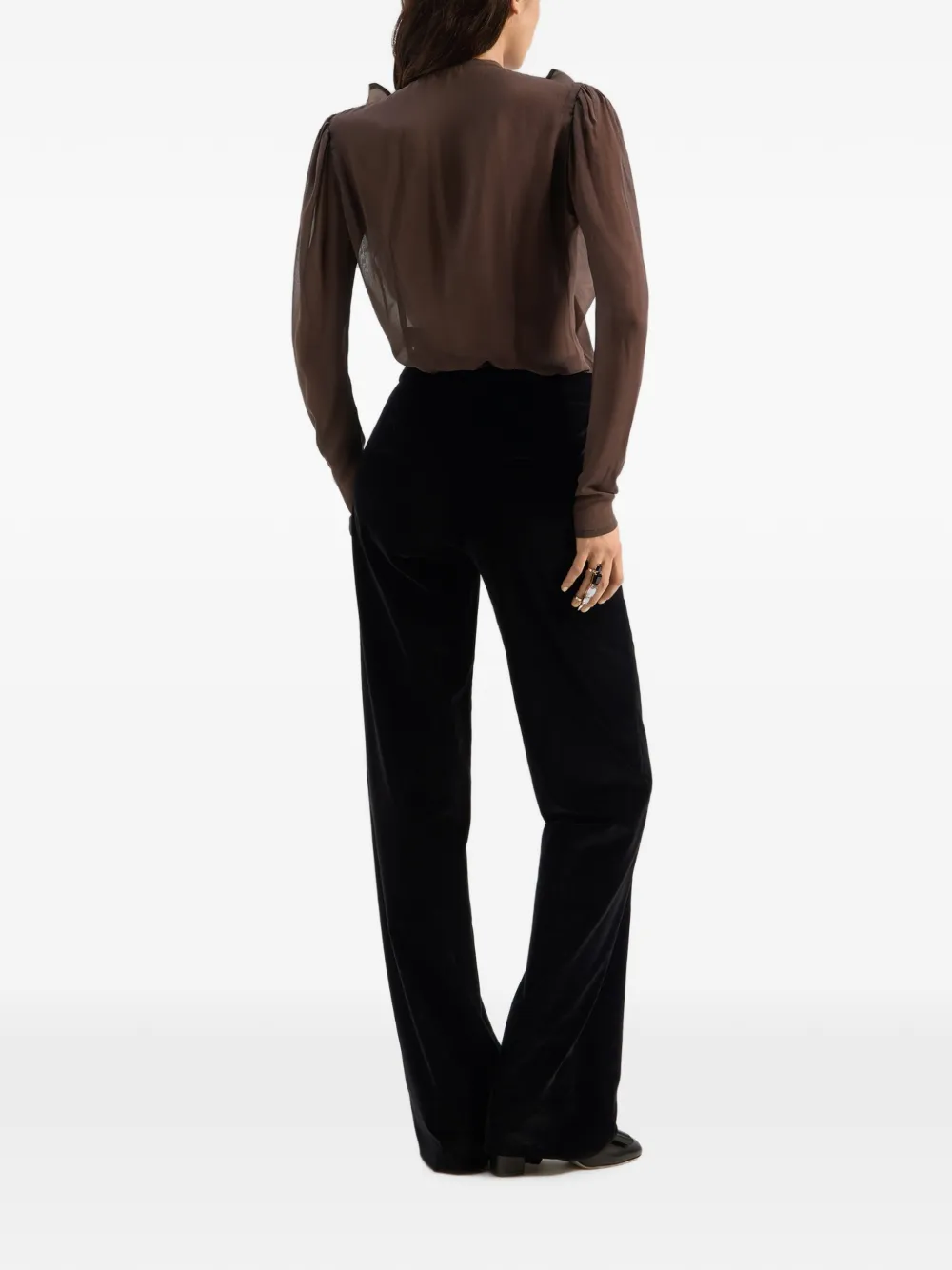 Genny Verfraaide blouse met ruches Bruin