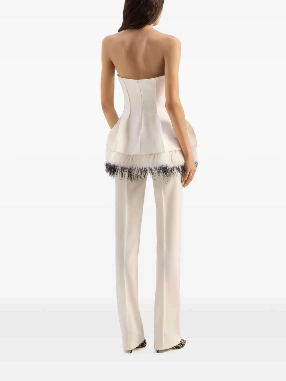 Genny Peplum top met afwerking met veren Beige
