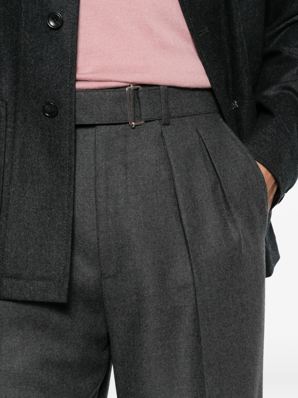 Officine Generale Nash pleated belted trousers Grijs