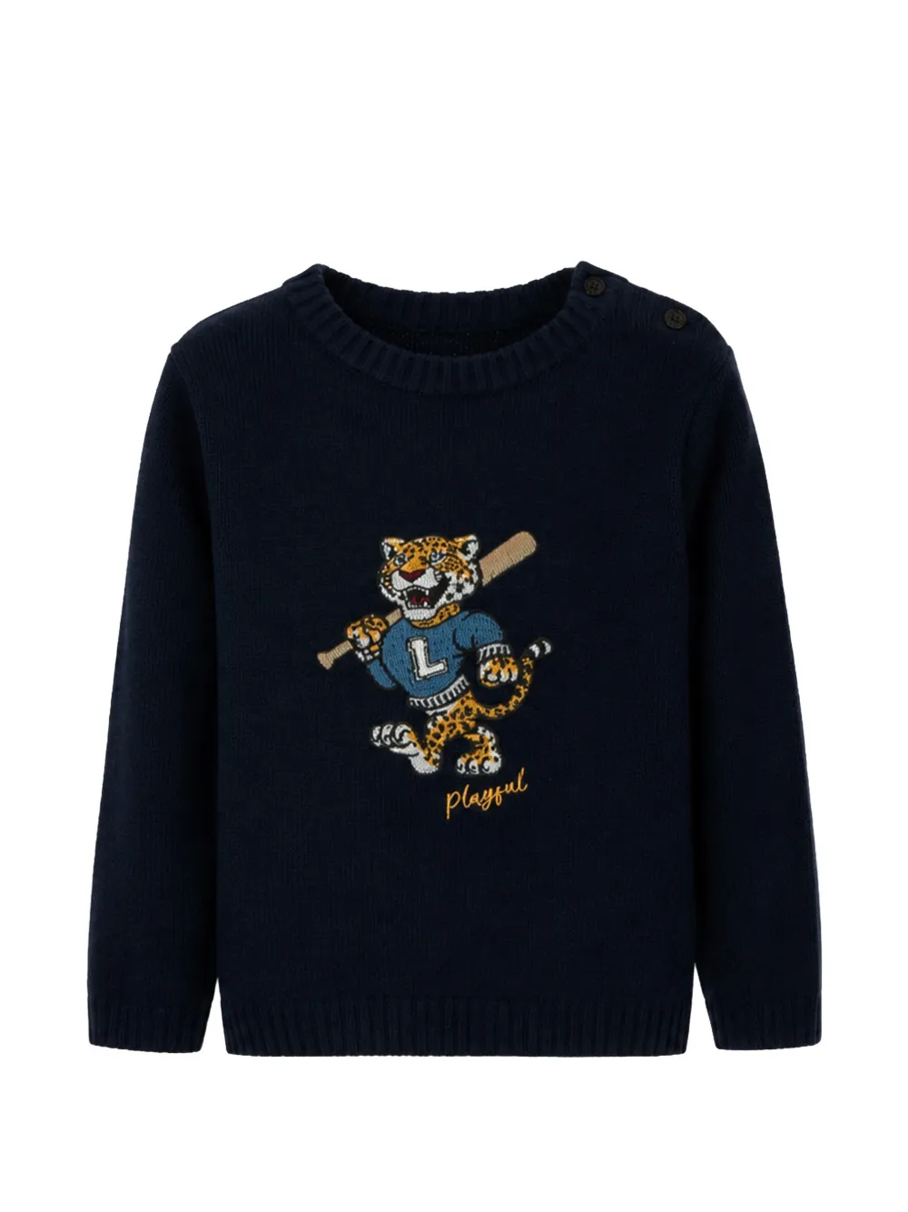Lapin House pull en maille à tigre brodé - Bleu
