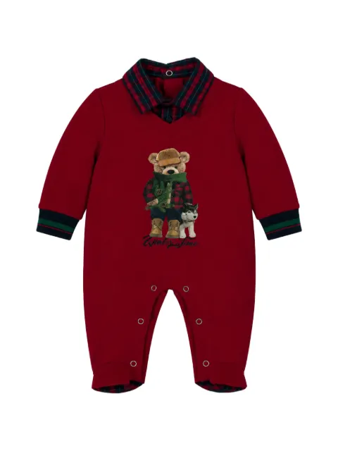Lapin House bear-print tartan-collar bodysuit