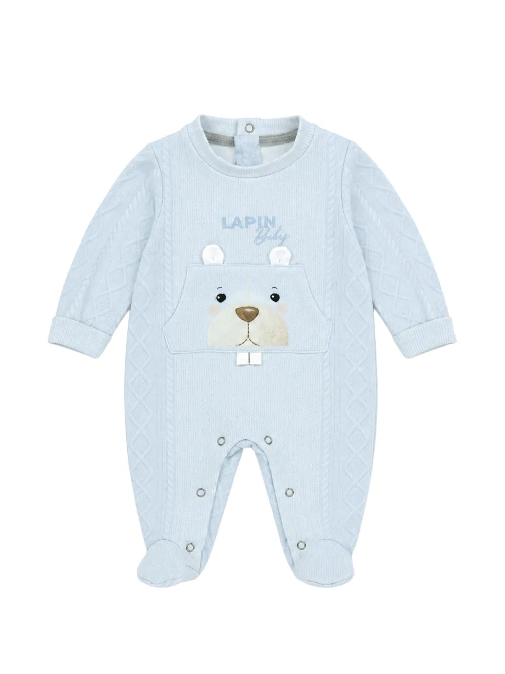 Lapin House pyjama en maille torsadée à patch ours - Bleu