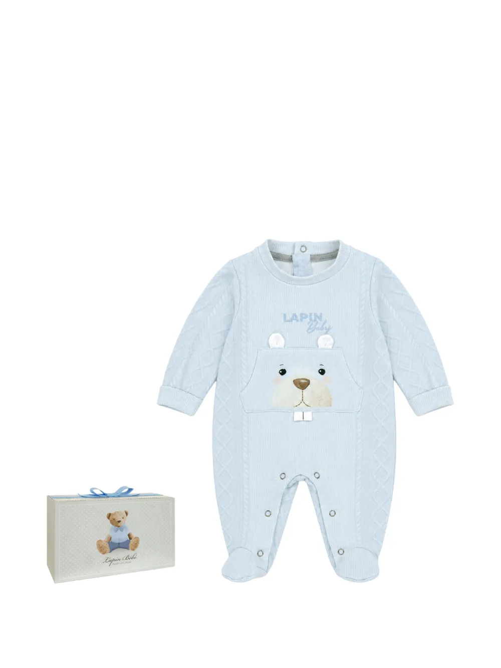 Lapin House Kabelgebreide pyjama met beer-patch Blauw