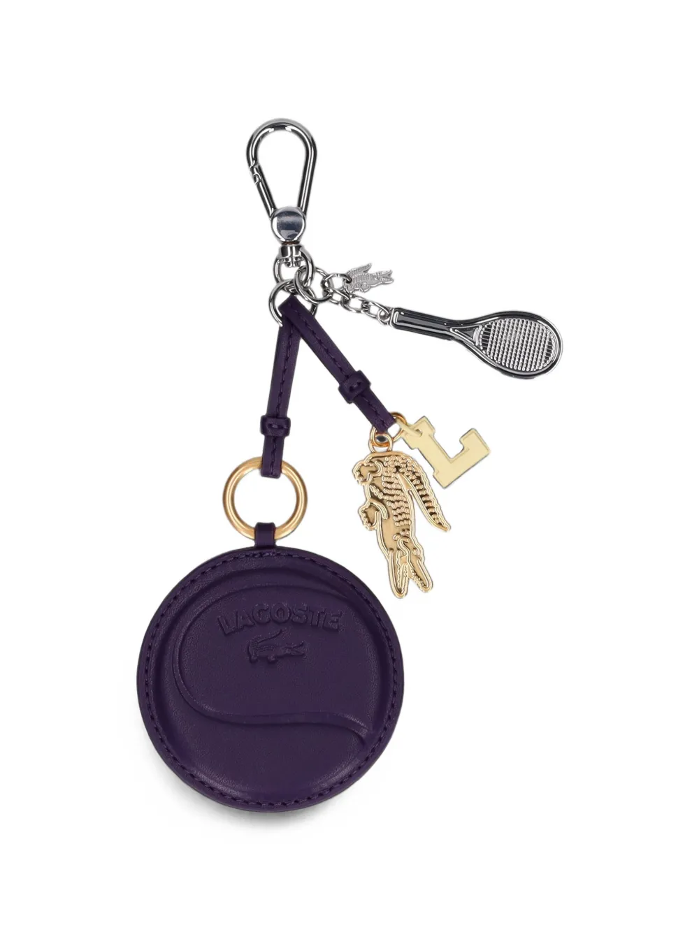 Lacoste Logo-charm Tennis-motif Keyring In Purple