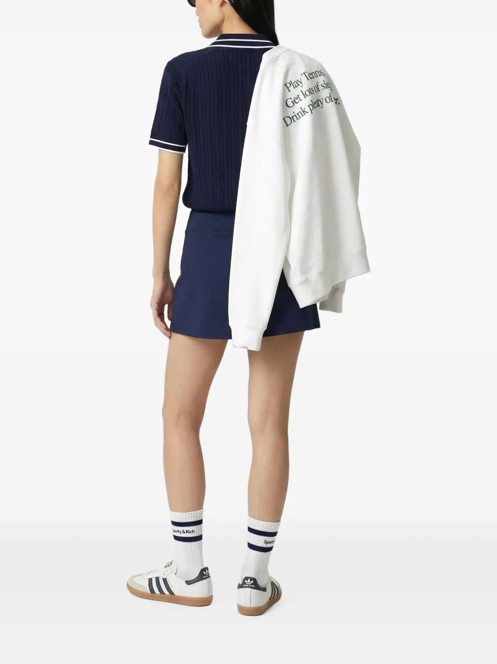 Sporty & Rich Poloshirt met fijn kabelbreisel Blauw