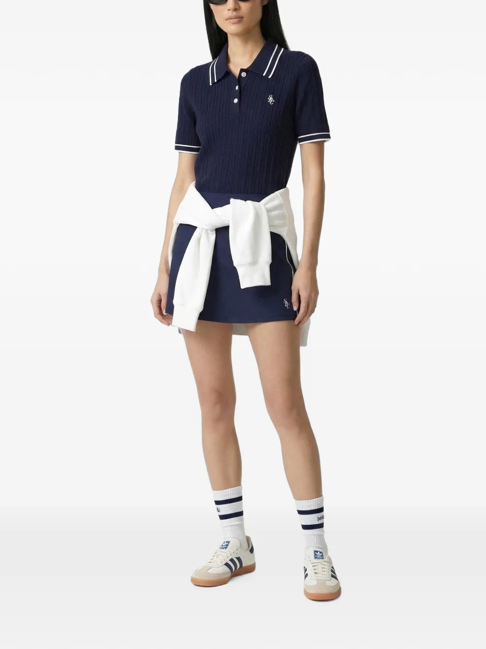 Sporty & Rich Poloshirt met fijn kabelbreisel Blauw