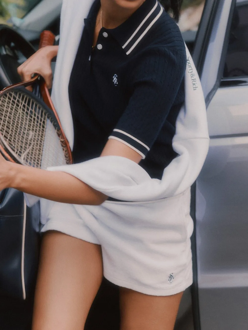 Sporty & Rich Poloshirt met fijn kabelbreisel Blauw