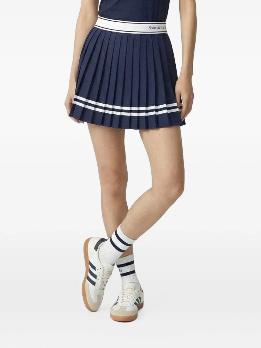 Sporty & Rich Ally Serif logo-waistband pleated short skirt - Blue