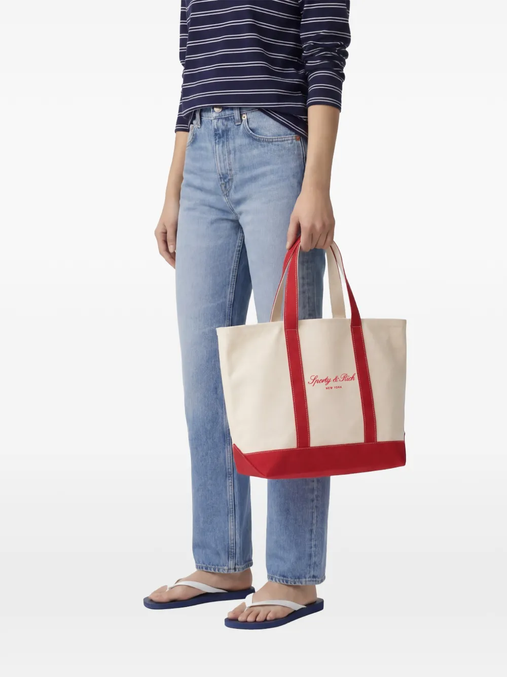 Sporty & Rich Medium Signature NY shopper met logo-print Beige