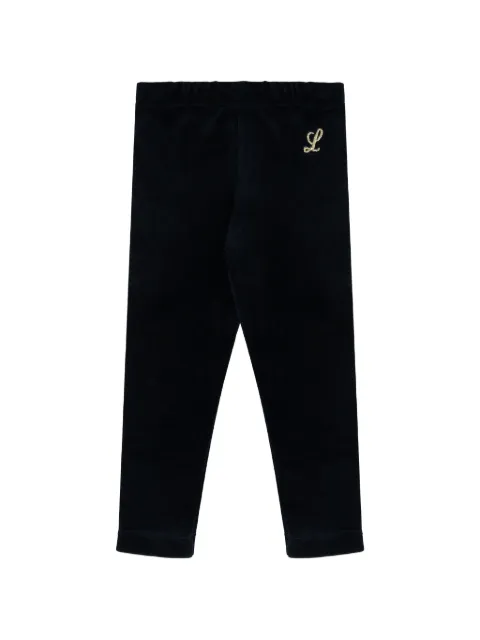 Lapin House logo-embroidered velvet leggings