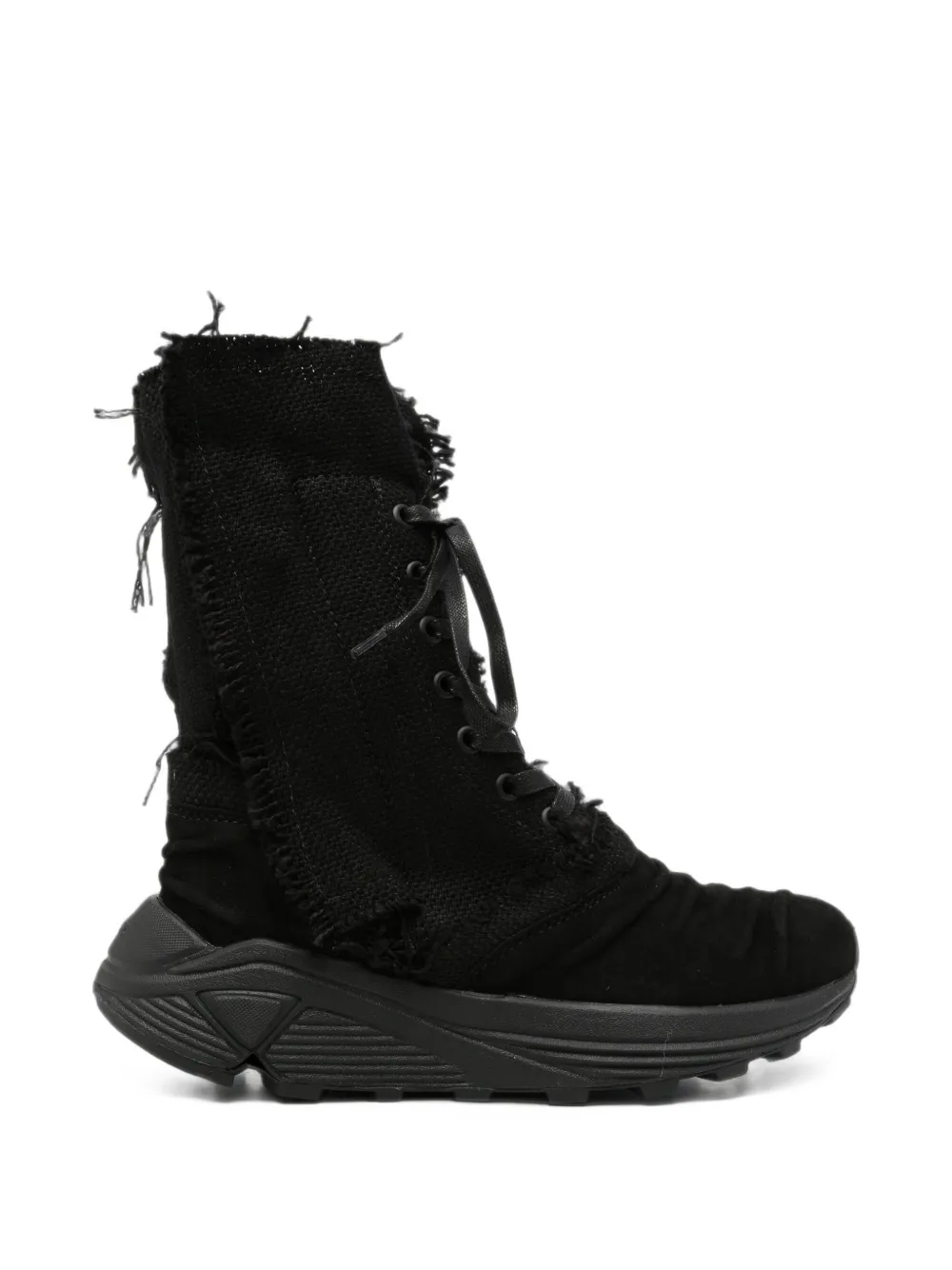 Yohji Yamamoto frayed-hem lace-up sneakers - Schwarz