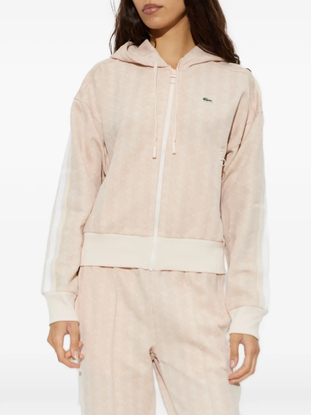 Lacoste Hoodie met monogram-jacquard en rits Roze