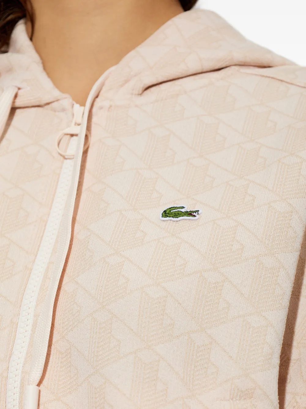 Lacoste Hoodie met monogram-jacquard en rits Roze