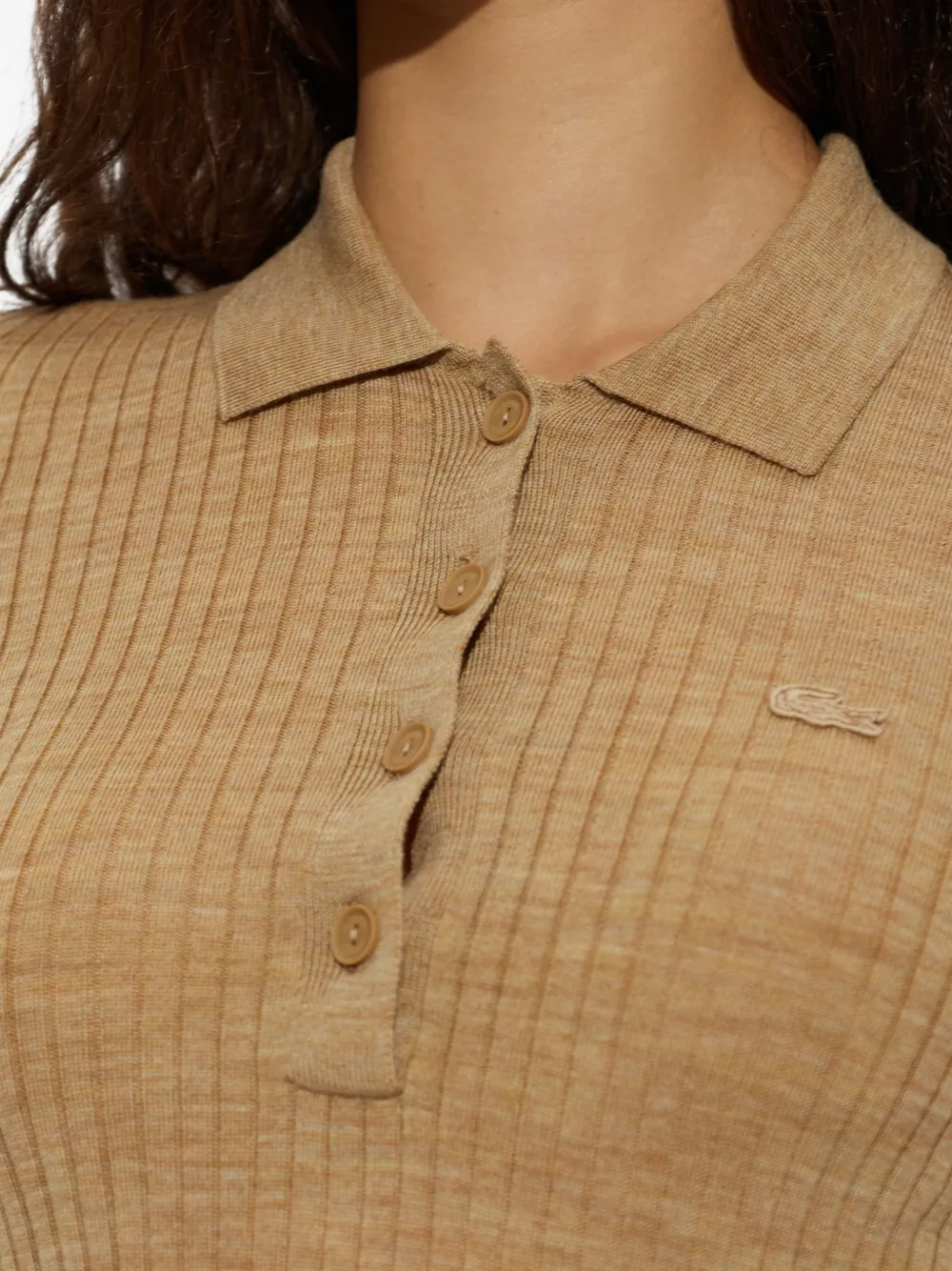 Lacoste Ribgebreid poloshirt Beige