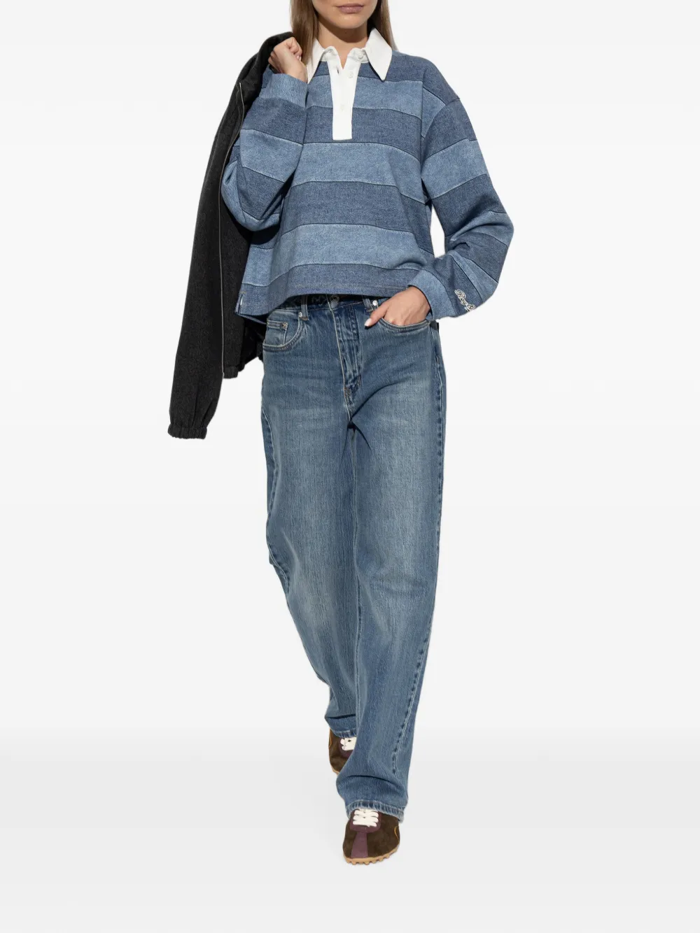 rag & bone Miramar cropped rugby poloshirt Blauw