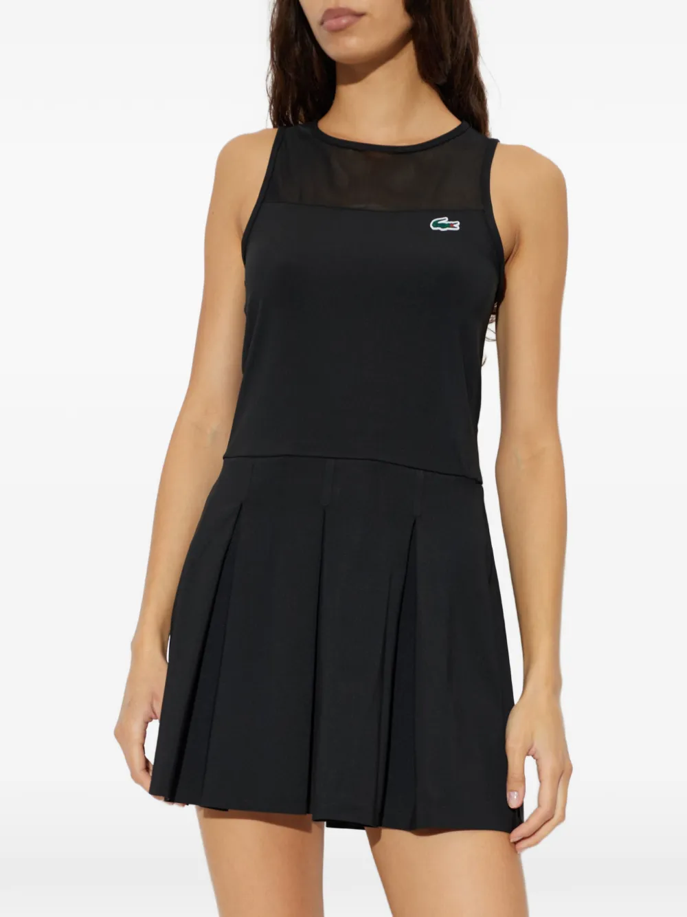 Lacoste Geplooide mini-jurk met mesh vlak Zwart