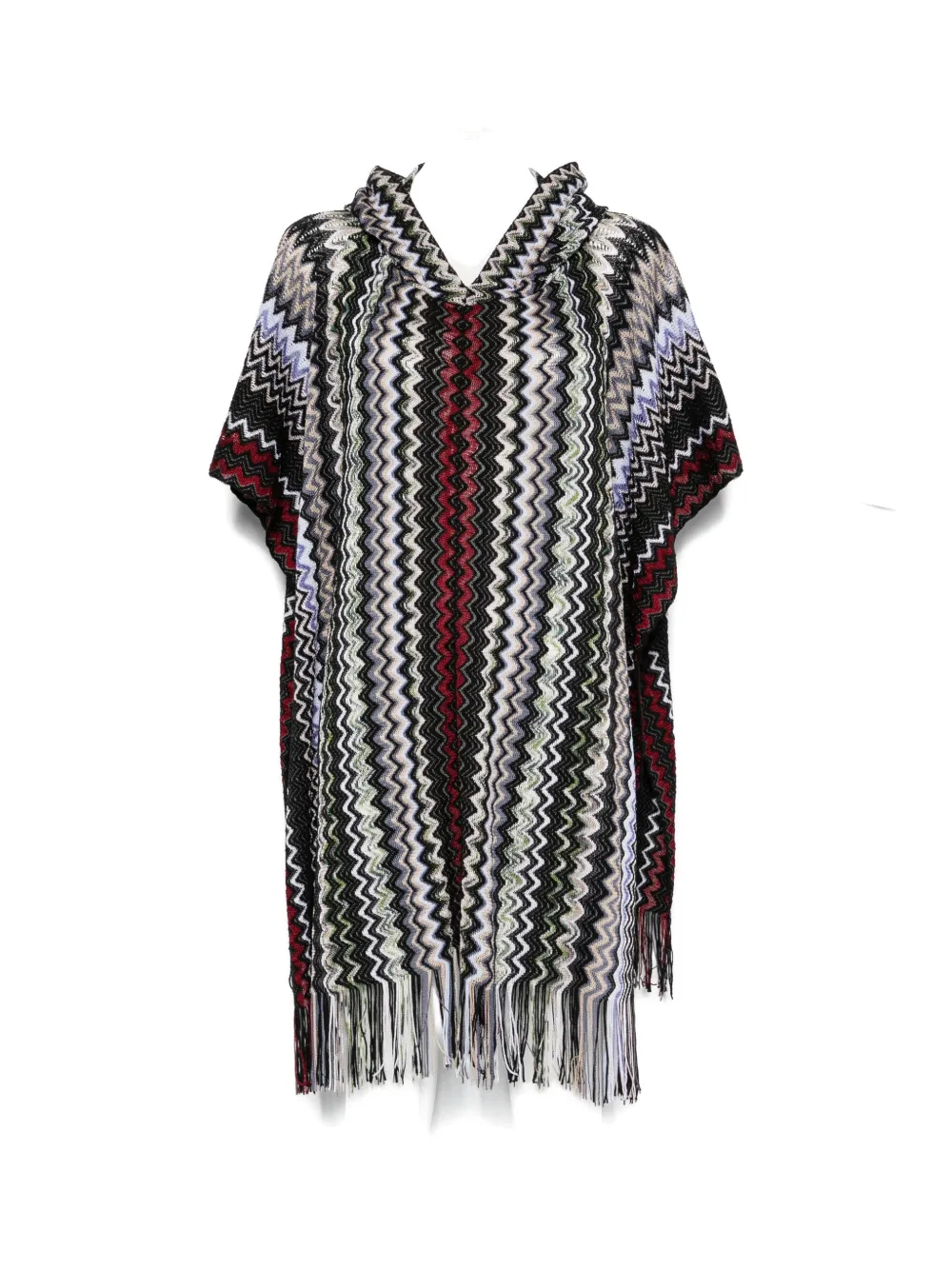 Missoni zigzag-knit hooded poncho - Schwarz