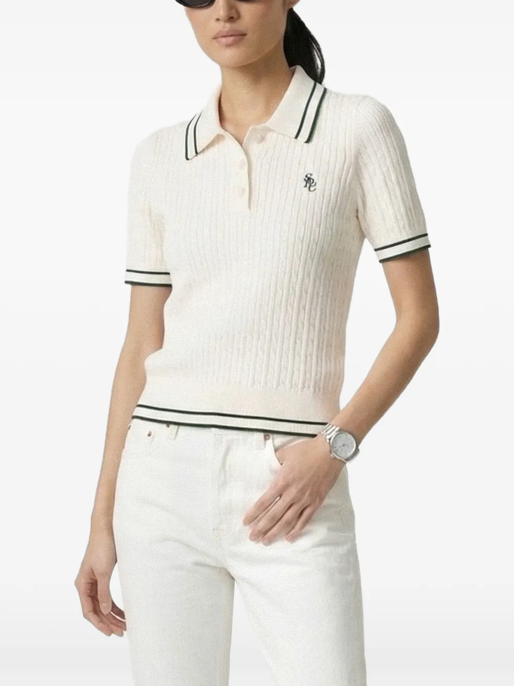 Sporty & Rich Kabelgebreid poloshirt Beige