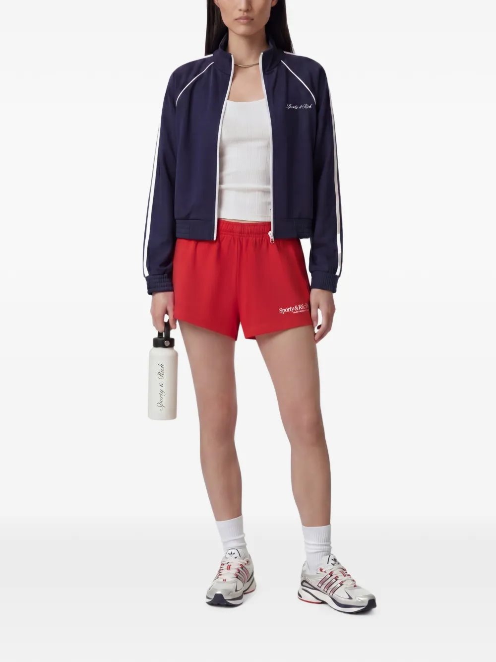 Sporty & Rich Trainingsjack met geborduurd logo en biezen Blauw