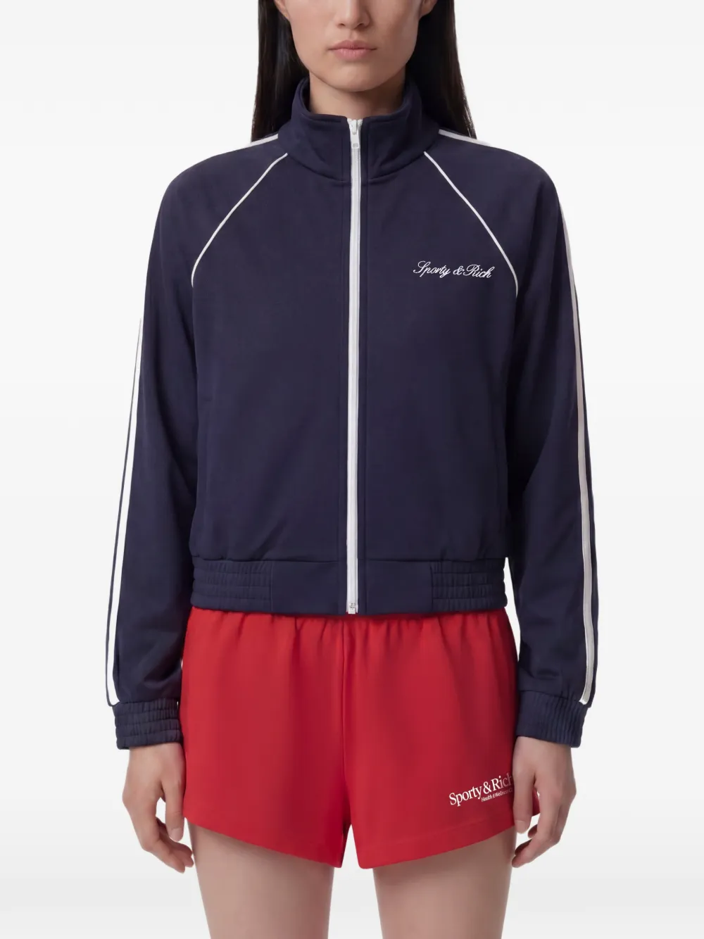 Sporty & Rich Trainingsjack met geborduurd logo en biezen Blauw