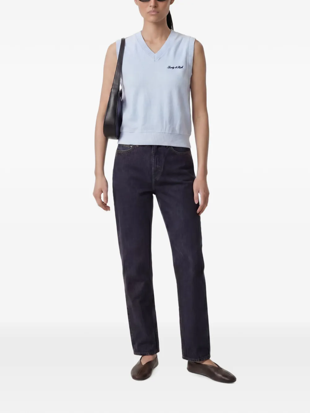 Sporty & Rich Badstof gilet met geborduurd logo Blauw