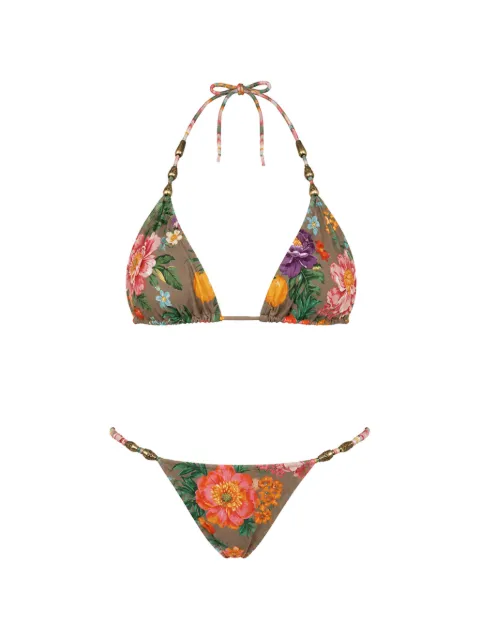 Triya floral-print beaded bikini