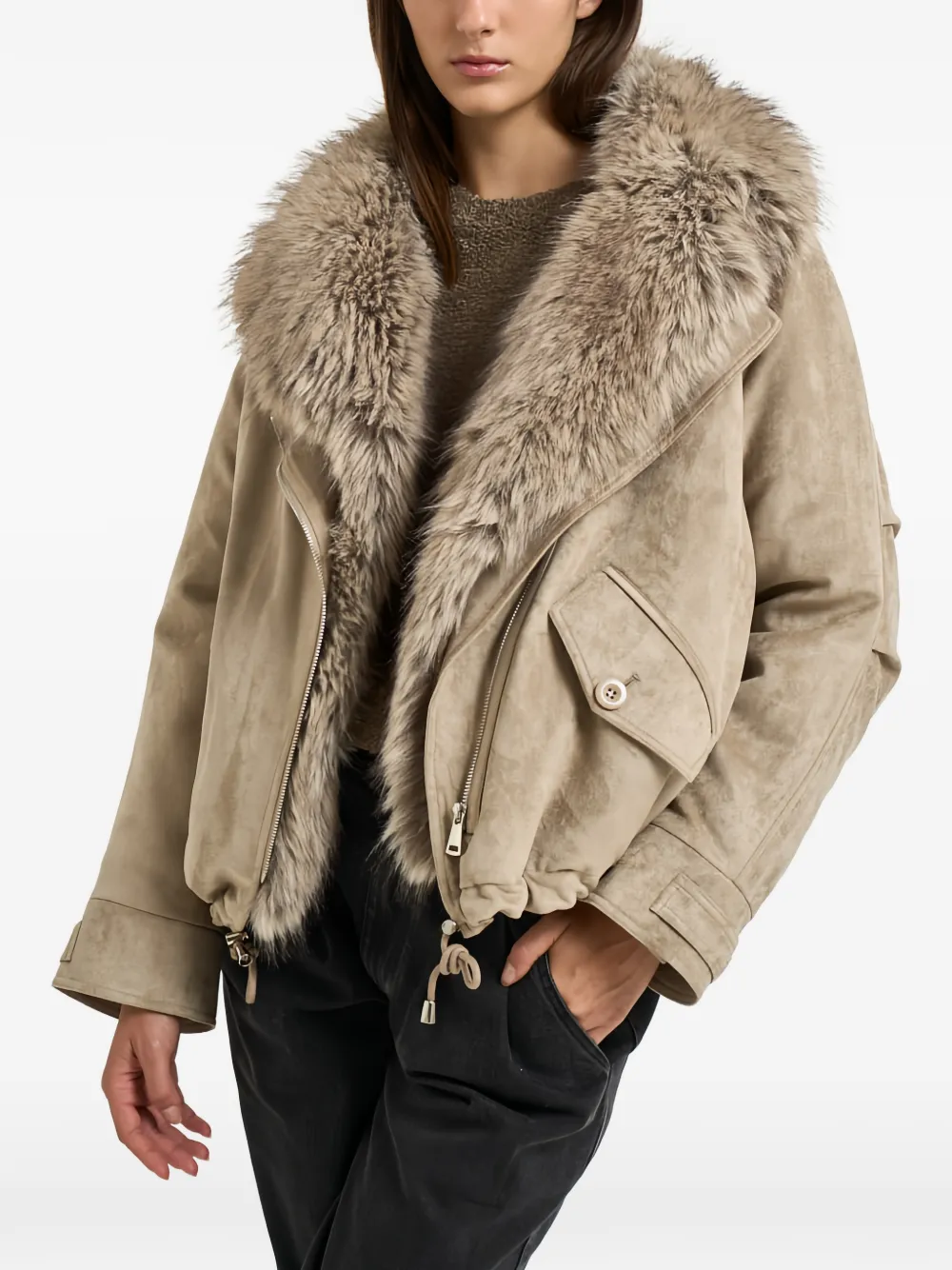Valentini faux-fur trim drawstring coat
