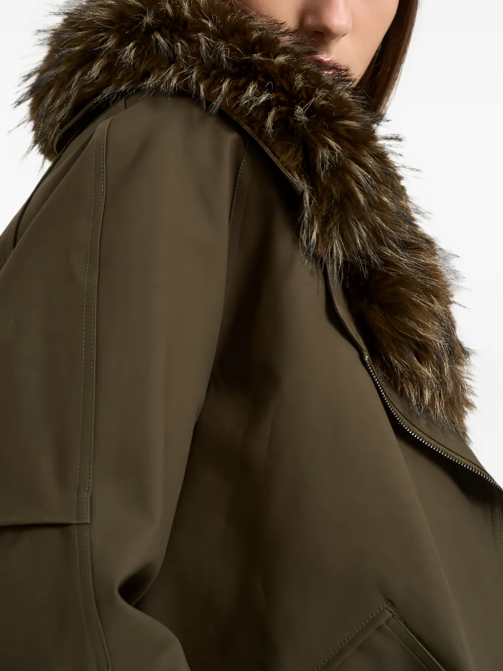 Valentini faux-fur trim hooded jacket Groen
