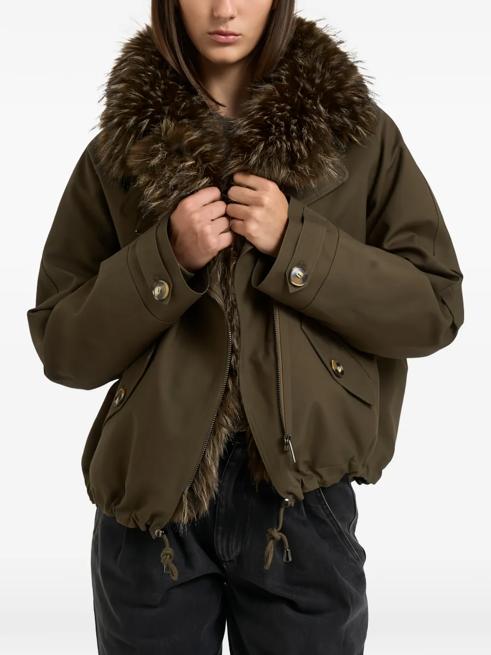 Valentini faux-fur trim hooded jacket Groen